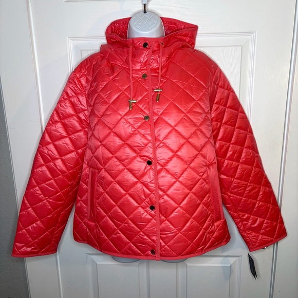 Kate Spade New York Travel Hooded Quilted Packable Puffer Jacket Coral XL NWT - Picture 5 of 13